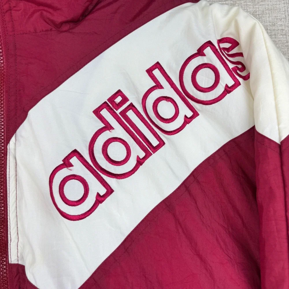 Vintage Adidas Windbreaker Jacket Mens Large Burgundy White Spellout Track Zip